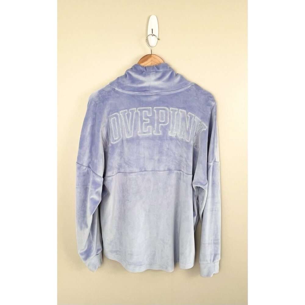 Victoria's Secret LOVE PINK‎ Women’s XS Varsity Sweatshirt Oversized Blue Velour - Picture 2 of 11